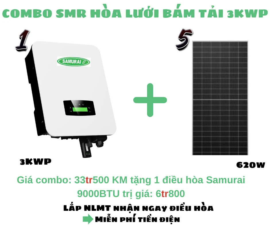 Hình ảnh COMBO ĐIỆN MẶT TRỜI HÒA LƯỚI BÁM TẢI SMR 3KWP